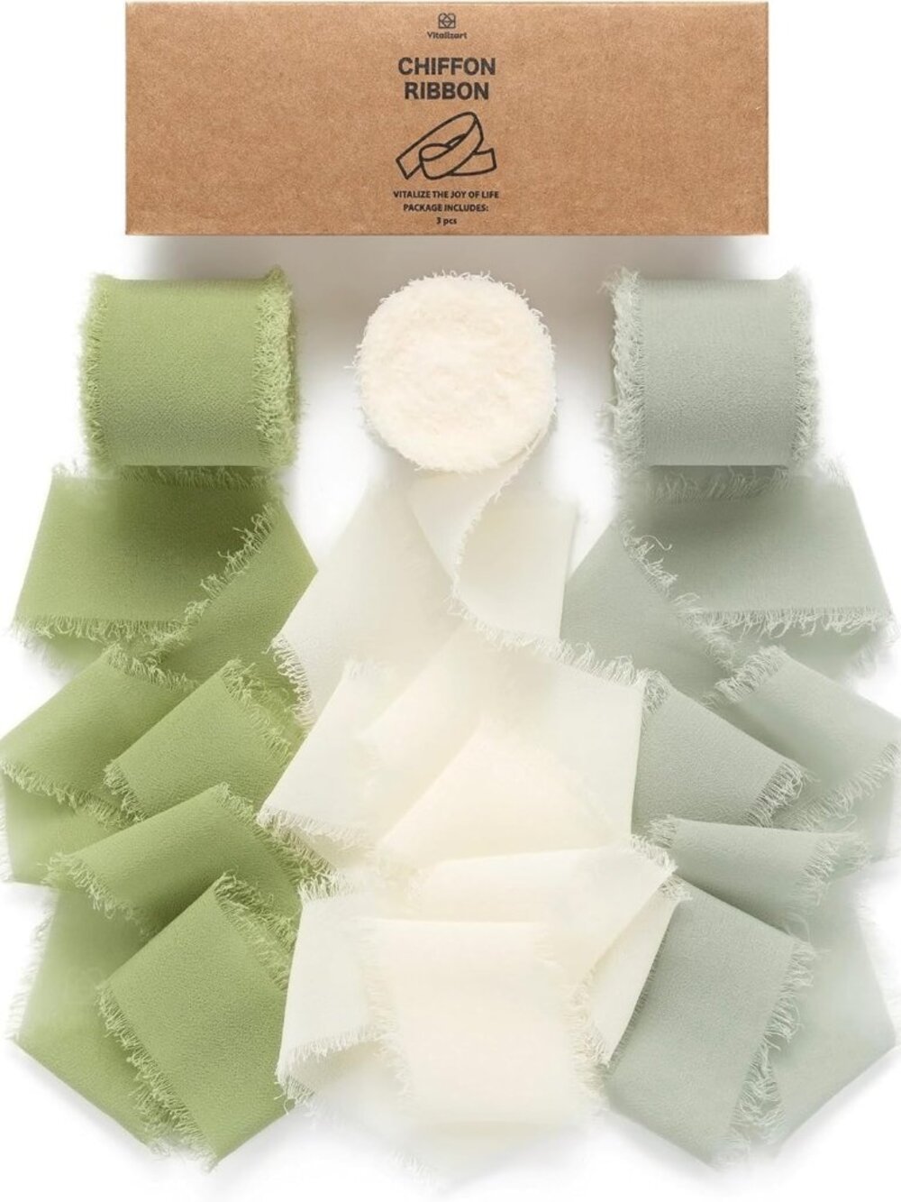 Handmade Chiffon Silk Ribbon 1.5" x 21 Yd Dusty Green Frayed